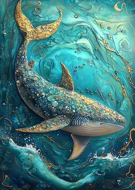Golden Whale Painting