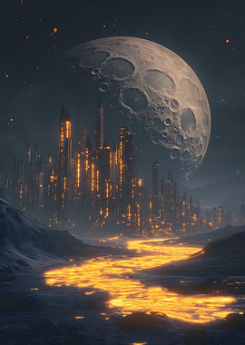 Futuristic Cityscape Under Moon