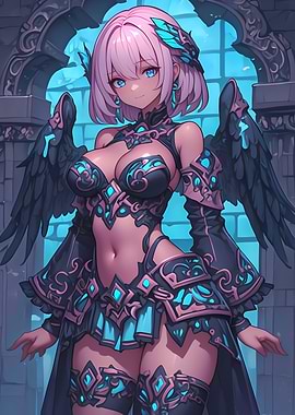 Dark Angel with Pink Hair Anime Girl