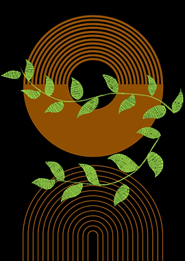 Abstract Green Leaves and Circles