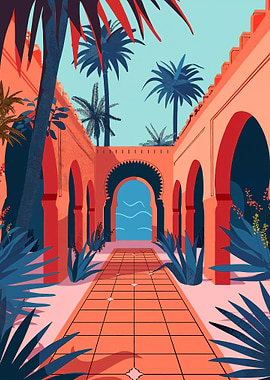 Moorish Courtyard Illustration