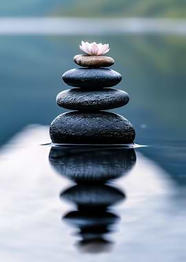 Zen Stones and Flower