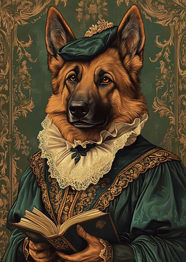 German Shepherd in Renaissance Attire | Classic Dog Art