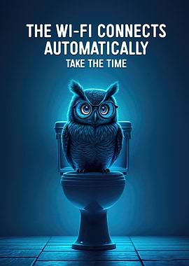 Owl on Toilet Funny Wi-Fi Poster