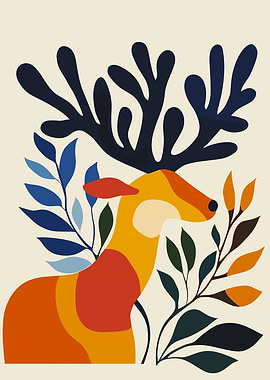 Abstract Deer with Floral Design