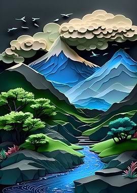 Papercraft Mountain Landscape