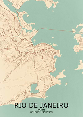 Rio de Janeiro Vintage City Map