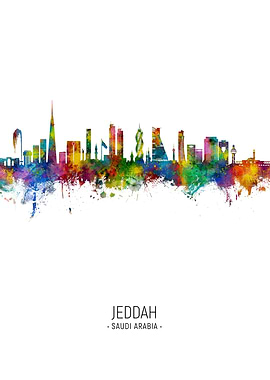 Jeddah Skyline Watercolor