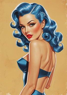 Pin-up Girl with Blue Hair