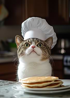 Cat Chef with Pancakes