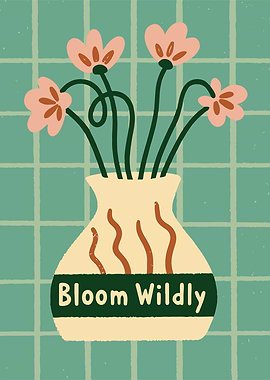Bloom Wildly Playful Retro Floral Vase Art
