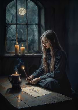 Young Witch Drawing Magic Symbol