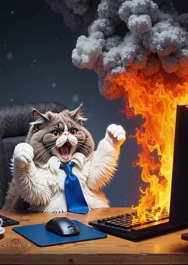 Cat Celebrating Laptop Fire