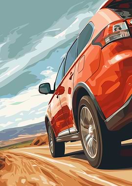 Red SUV on Desert Road