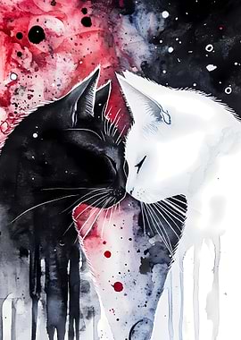 Black and White Cats Watercolor