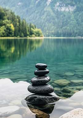 Zen Stones by the Lake