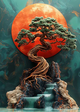 Bonsai Tree with Waterfall