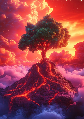 Volcanic Tree in the Clouds