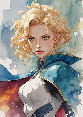 Blonde Woman in Blue Cape