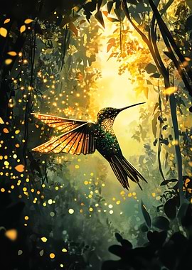 Hummingbird in Golden Forest