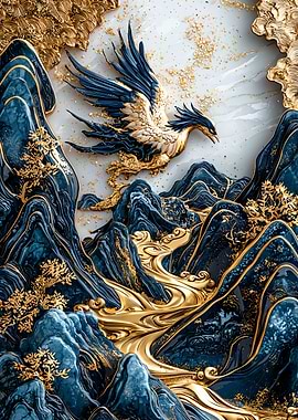 Gold & Blue Phoenix Mountain