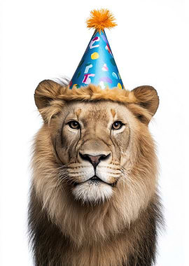 Lion in Birthday Party Hat