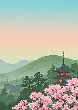 Japanese Pagoda Landscape