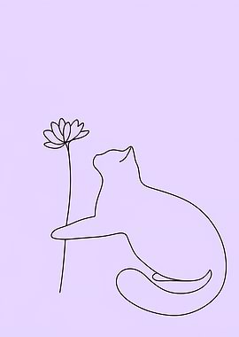 Cat and Flower Line Art