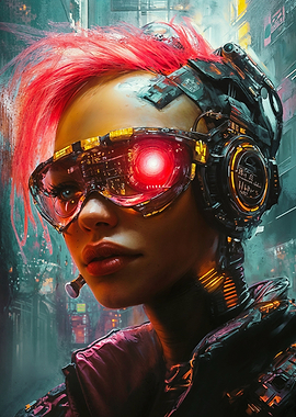 Cyberpunk Woman with Red Eye