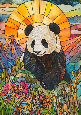 Panda in Mountain Sunset