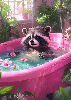 Raccoon in Pink Tub