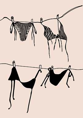 Cheetah Print Bikini On Clothesline Print, College Apartment Decor, Coastal Dorm Room Posters, Trendy Beach House Wall Art, Girly Aesthetic