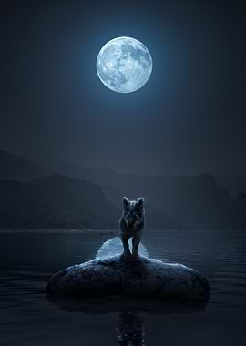 Wolf Under Full Moon
