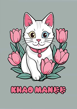 Khao Manee Cat with Tulips
