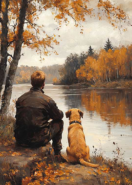 Man and Dog by the River
