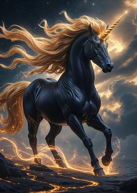 Black Unicorn with Golden Mane