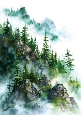 Foggy Forest Misty Mountain Landscape