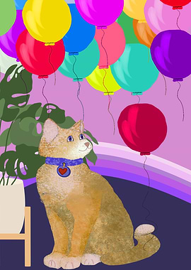 Cat with Balloons