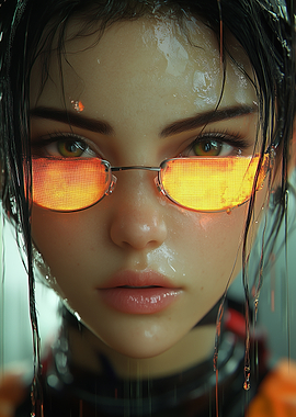 Cyberpunk Woman with Glowing Glasses