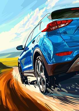 Blue SUV on Winding Road