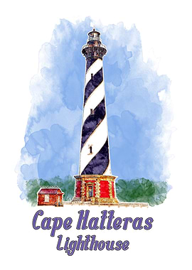 Cape Hatteras Lighthouse Watercolor - North Carolina