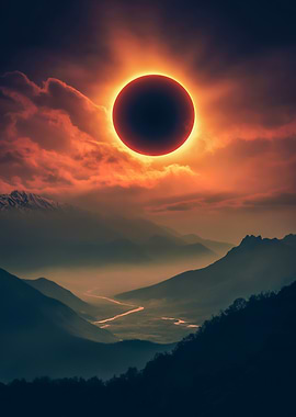 Solar Eclipse Over Mountains