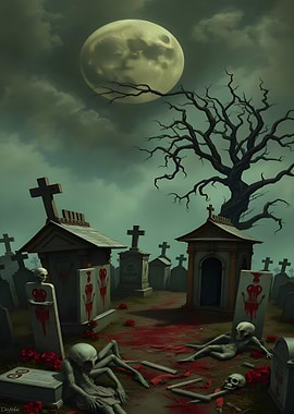 Graveyard Under Moonlight
