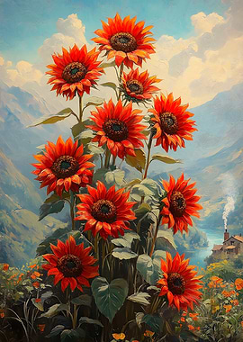 Sunflowers in Mountain Landscape