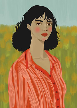 Boho Woman in Red Shirt