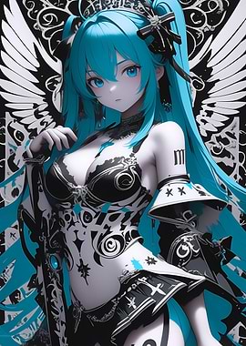 Anime Girl with Blue Hair Gaming