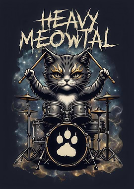 Heavy Meowtal Cat Drummer