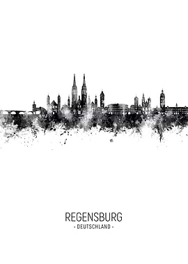 Regensburg Skyline Watercolor
