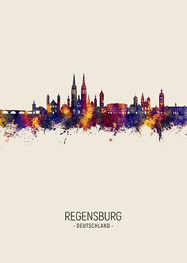 Regensburg Skyline Watercolor