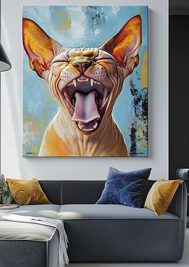 Laughing Sphynx Cat Painting
